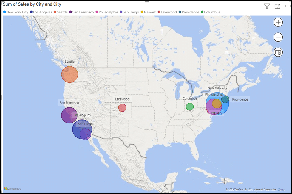 Sum of Sales by City and City