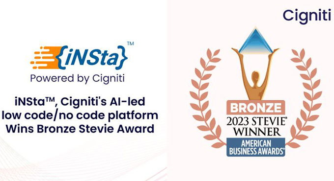 Cigniti's IP, 𝐢𝐍𝐒𝐭𝐚, has received Bronze Stevie Award at The 21st Annual American Business Awards® 